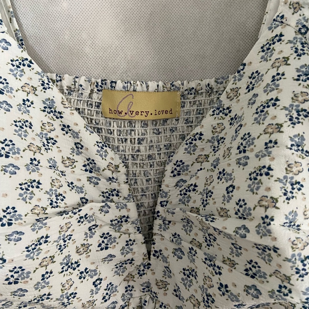 Boho fit and flare floral blouse, plunging v